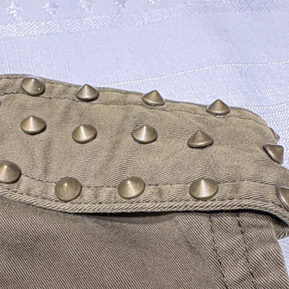 Vintage Guess Studded Military Rocker Grunge Vest Olive Army Green~Size L - Picture 6 of 8